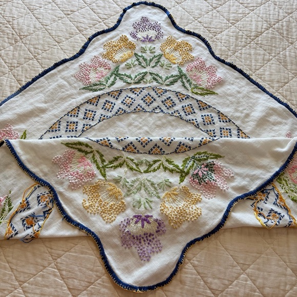 Vintage Hand-Embroidered Table Topper • 32” x 32” - Picture 7 of 10
